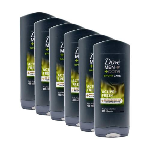 6PK Dove Men +Care Sport-Care Active Fresh Body Face & Hair Wash 400ml