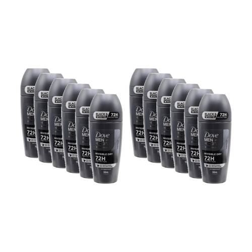 12PK Dove Mens 72H Protection Invisible Dry Roll On Antiperspirant Black & White