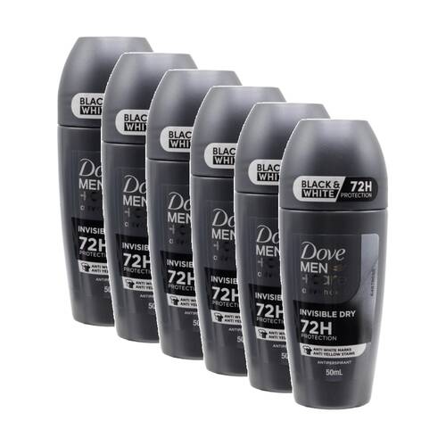 6PK Dove Mens 72H Protection Invisible Dry Roll On Antiperspirant Black & White