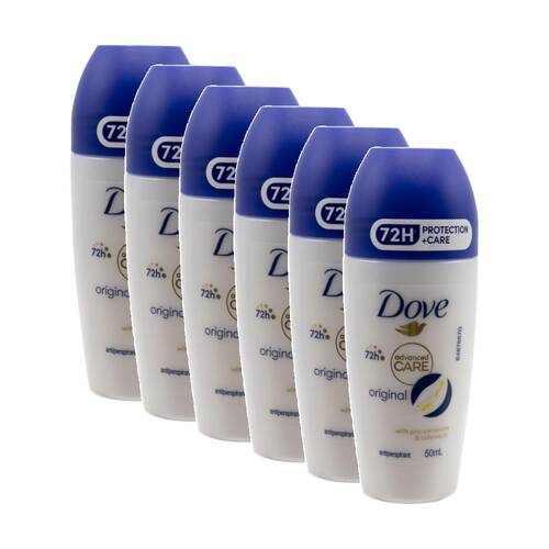 6PK Dove 72H Advanced Care Roll On Antiperspirant Deodorant 50mL Original