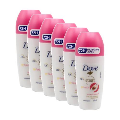 6PK Dove Advanced Care Go 72H Roll On Antiperspirant 50ml Fresh Pomegranate