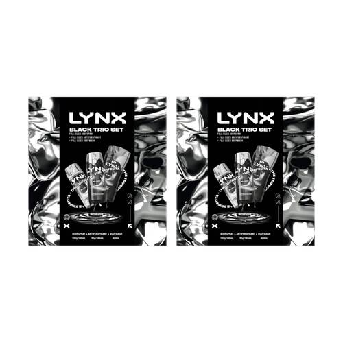 2x 3pc Lynx Trio Set W/ Bodyspray Antiperspirant & Bodywash 102g/95g/400ml Black
