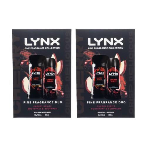 2x 2pc Lynx Fine Fragrance Duo Set W/ Body Spray & Wash 150/360ml Cherry Spritz