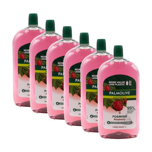 6PK Palmolive Naturals Nourishing Foaming Hand Wash 1L Refill Bottle Raspberry