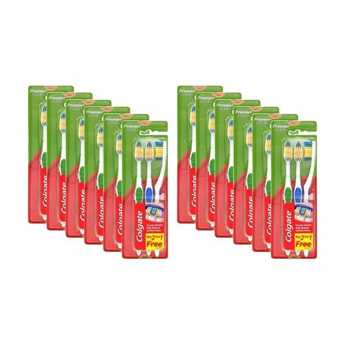 12x 3pc Colgate Premier Clean Toothbrushes W/ Circular Bristles Soft