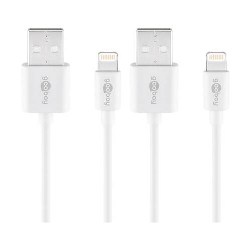 2PK Goobay USB-A to Lightning Cable 1M MFi Certified Apple Charge - White