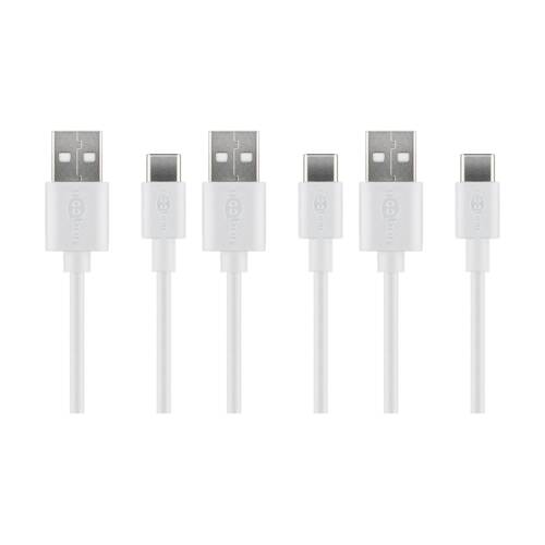3PK Goobay USB-A to USB-C Cable 1M Fast Charging Cord Device Sync Wire - White