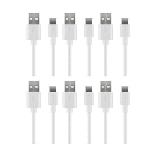 6PK Goobay USB-A to USB-C Cable 1M Fast Charging Cord Device Sync Wire - White
