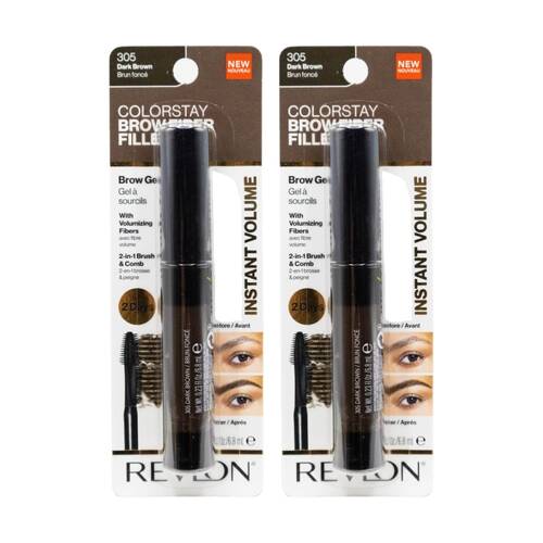 2PK Revlon 2 In 1 Brush/Comb Brow Fiber Filler Colorstay 6.8ml Dark Brown 305