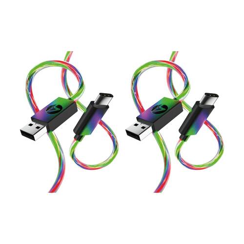 2PK 4Gamers Light Up 3M USB-C Gaming/Smartphone Devide Charging Cable Rainbow