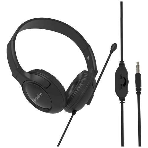 VERBATIM Multimedia Wired Overear Headset W/ Noise Cancelling Boom Mic Black