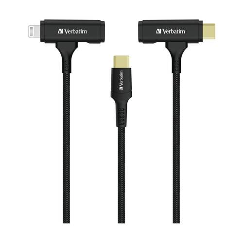 VERBATIM 2-in-1 Cable Type C to & MFi Certified Lightning Kevlar Slide 120cm