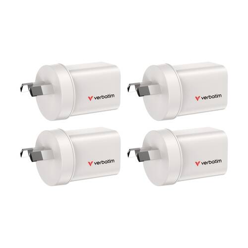 4PK VERBATIM AU/NZ GaN Wall Plug Charger 2 Port 35W USB A/C PCR White