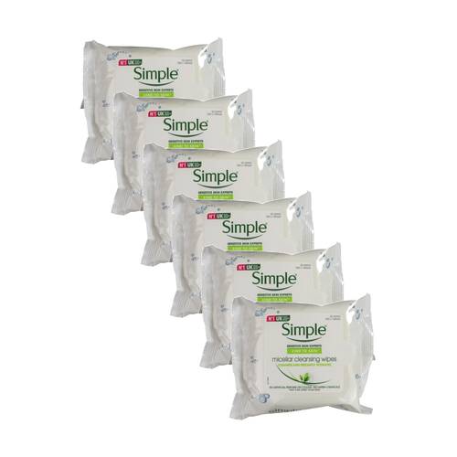 6x 25pc Simple Micellar Cleansing Face Wipes Kind To Skin Gentle Makeup Remover