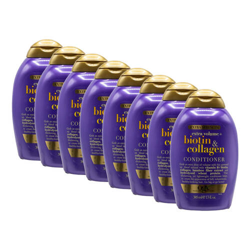 8PK OGX Biotin And Collagen Extra Strength Volume Hair Conditioner Bottle 385ml