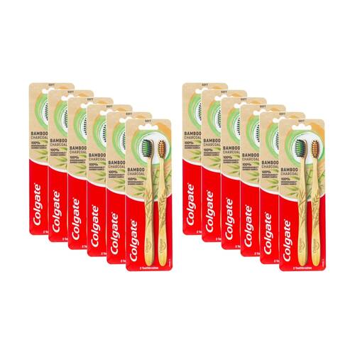 12x 2pc Colgate Oral Toothbrush Set W/ Natural Bamboo Charcoal Bristles Soft