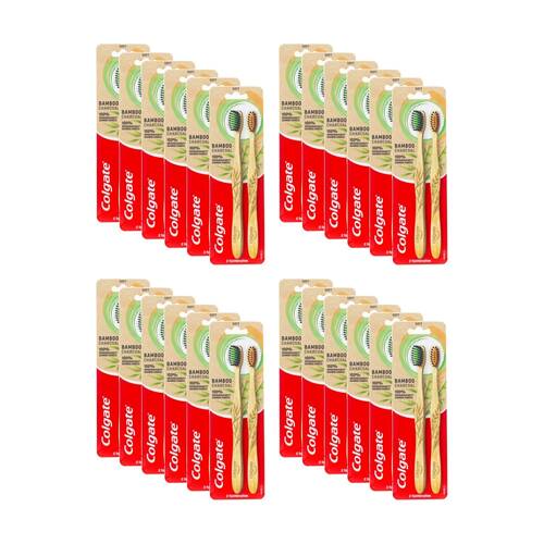 24x 2pc Colgate Oral Toothbrush Set W/ Natural Bamboo Charcoal Bristles Soft