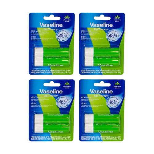 4x 2pc Vaseline Lip Therapy 48HR Aloe Vera Hydration Pack Nourishment 4.8g