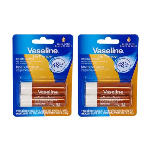 2x 2pc Vaseline Lip Therapy Cocoa Butter 48H Hydration Pack Nourishment 4.8g