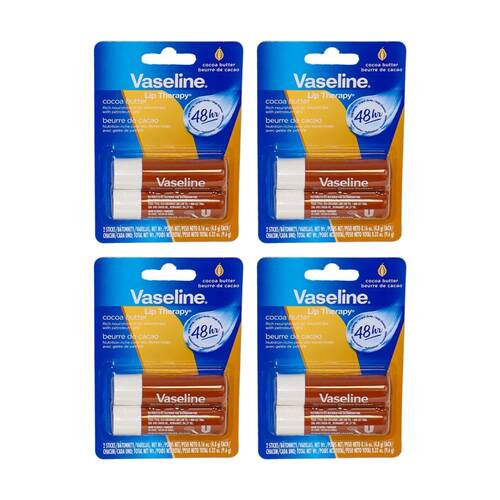 4x 2pc Vaseline Lip Therapy Cocoa Butter 48H Hydration Pack Nourishment 4.8g