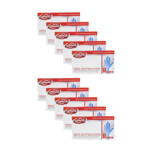 10x 100pc Lifebuoy No Powder Single Use Food Safe Nitrile Gloves Medium Blue