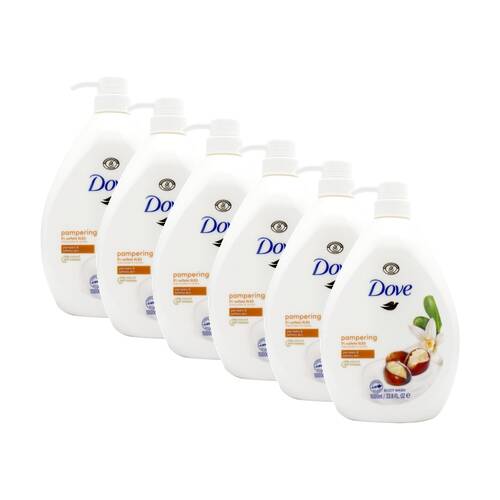 6PK Dove Pampering Softening & Moisturising Body Wash 1000mL Shea Butter Vanilla