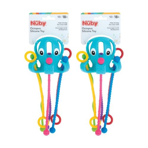 2x Nuby Octopus All Silicone Toy W/ Sensory Texture Tentacles Multicolour 18m+