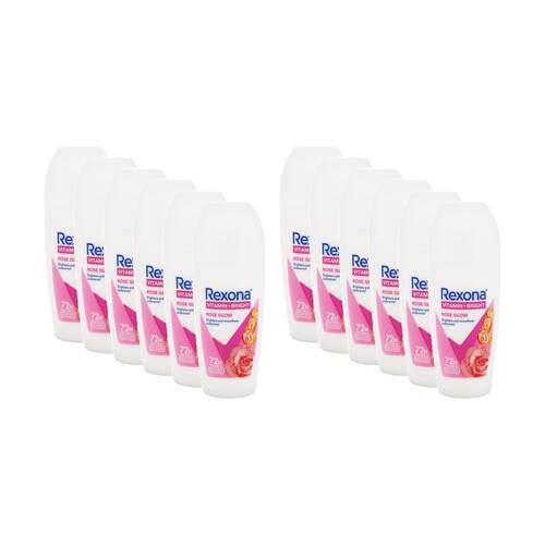12PK Rexona Antiperspirant Vitamin Bright Rose Glow 72H Freshness Protect 45mL
