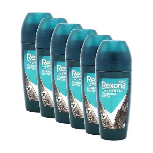 6PK Rexona Antiperspirant Men Advanced Charcoal Detox 72H Anti Stain 45mL