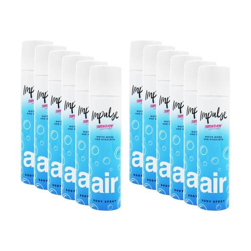 12PK Impulse Body Spray Throwback Air White Moss And Hyacinth Scent 75mL