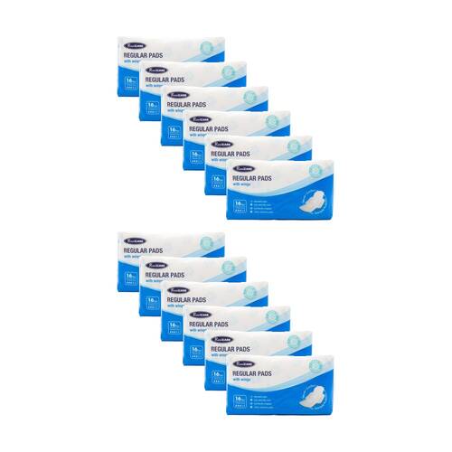 12x 16pc Real Care Regular Pads With Wings Absorbency Level 3 Female Hygiene