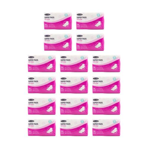 16x 14pc Real Care Women's Super Pads Absorbency Level 4 Sanitary Napkin