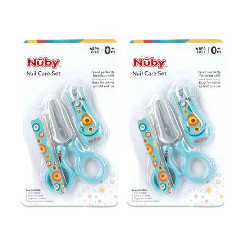 2x Nuby Nail Care Set Baby/Toddler W/ Scissors Clippers Emery Board Multicolour