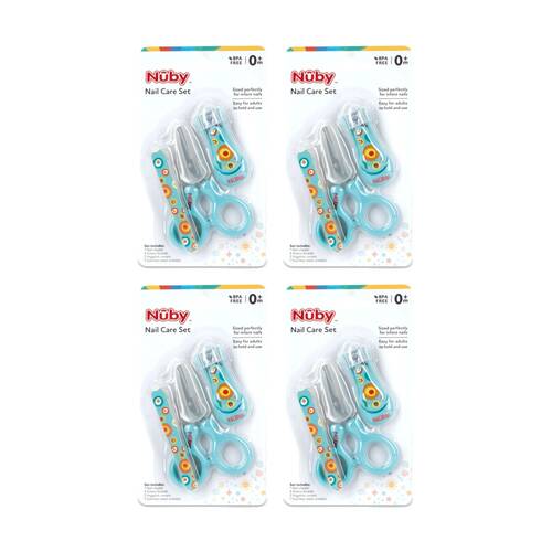 4x Nuby Nail Care Set Baby/Toddler W/ Scissors Clippers Emery Board Multicolour
