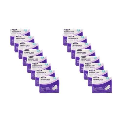 16x 12pc Real Care Overnight Pads Extra Long With Wings Absorbency Level 5 Pack