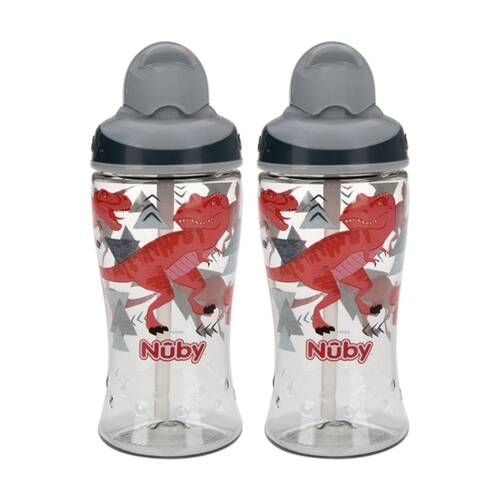 2x Nuby Tritan Boost Flip It Cup Soft Silicone Straw 360ml Multicolour 12m+
