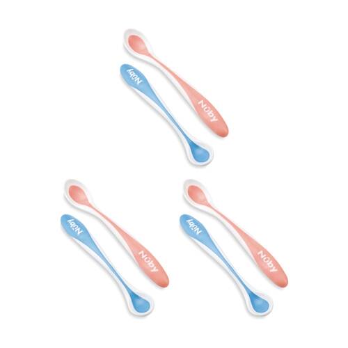 3x 2pc Nuby Hot Safe Spoons Soft Bite Tip Colour Changing Multicolour 4m+