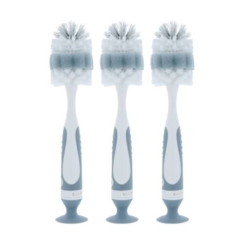 3x Nuby Baby Bottle & Teat Brush Cleaning Tool Two In One Design Assorted