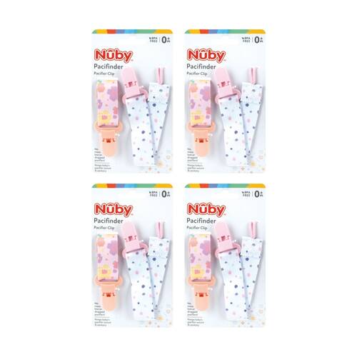 4x 2pc Nuby Printed Fabric Pacifinder Baby Pacifier Clips Multicolour 0m+