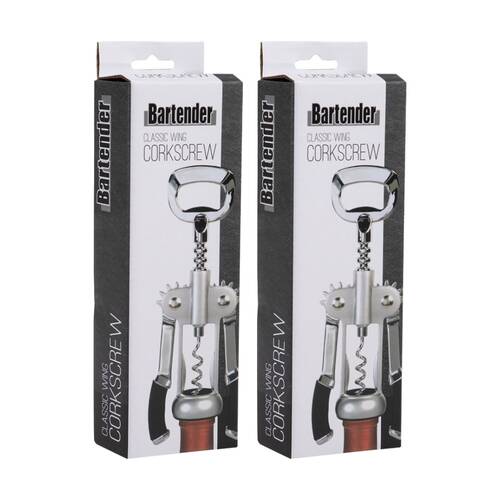 2PK Bartender Classic Wing Corkscrew Bottle Opener W/ Heavy-Duty Arms Chrome