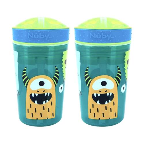 2x Nuby Snack N Sip Cup No Spill Soft Silicone Straw 270ml Multicolour 12m+