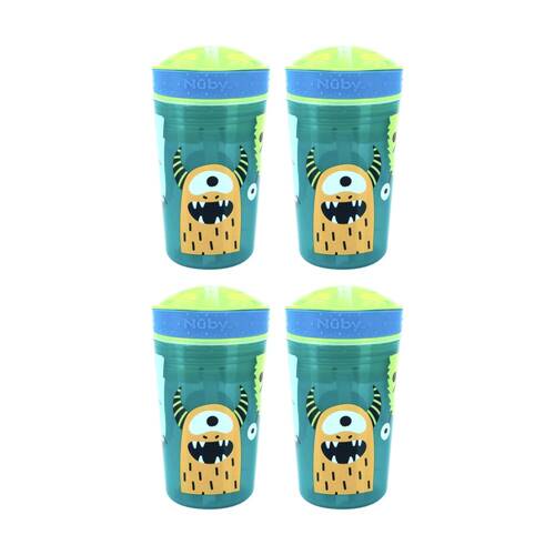 4x Nuby Snack N Sip Cup No Spill Soft Silicone Straw 270ml Multicolour 12m+