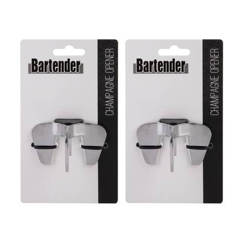 2PK Bartender Four-Prong Champagne Opener W/ Durable White Nickel Plated Finish