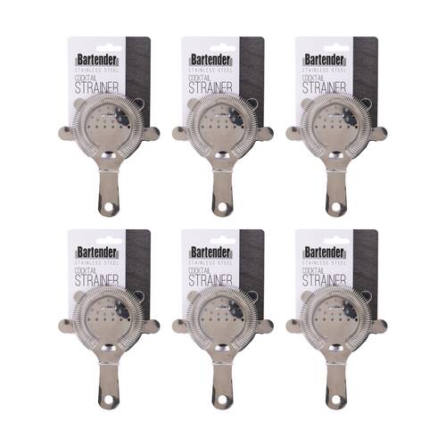 6PK Bartender Stainless Steel Cocktail Strainer Hawthorne Style W/ Coiled Spring