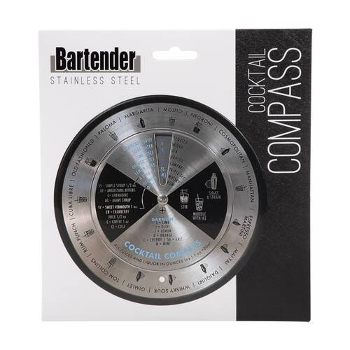Bartender Stainless Steel Cocktail Compass Bar Tool W/ 15 Recipes