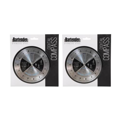 2PK Bartender Stainless Steel Cocktail Compass Bar Tool W/ 15 Recipes