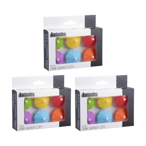 3x 6pc Bartender Reusable Drink Marker Parasol Clips Multi-Coloured