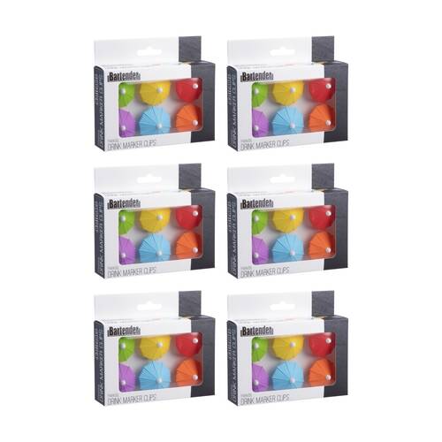 6x 6pc Bartender Reusable Drink Marker Parasol Clips Multi-Coloured