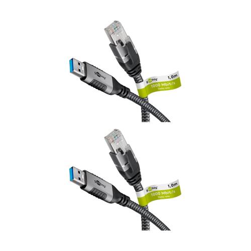 2PK Goobay GooBay USB-A 3.0 to RJ45 Ethernet Cable 1m Networking - Black