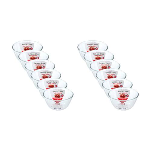12x Lemon And Lime Yorkshire Glass Cooking Food Mixing Bowl 17x17x9cm 1L